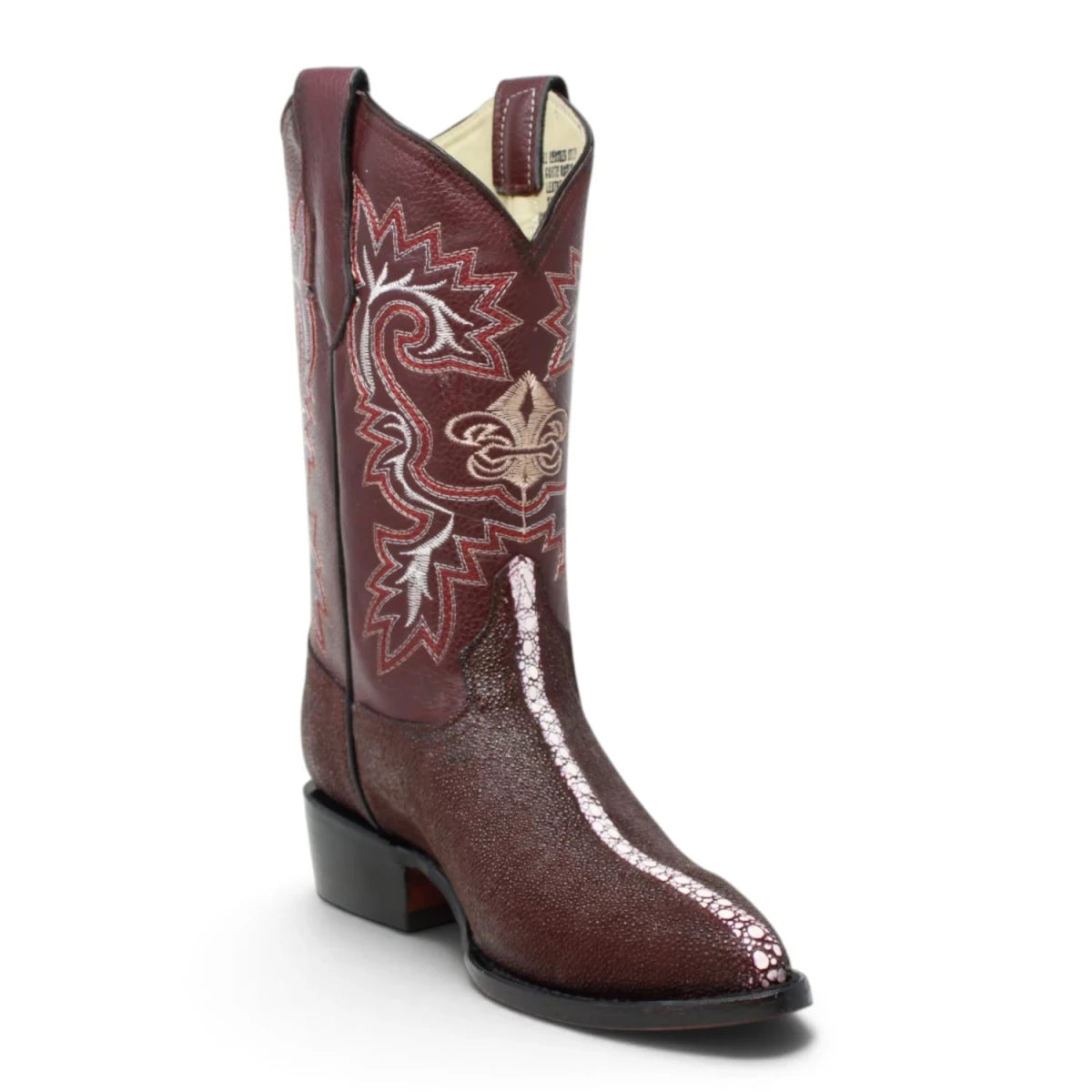 Botas de Mantarraya Grabada Perla Completa Horma Puntal Color Vino - La Carreta - La Carreta