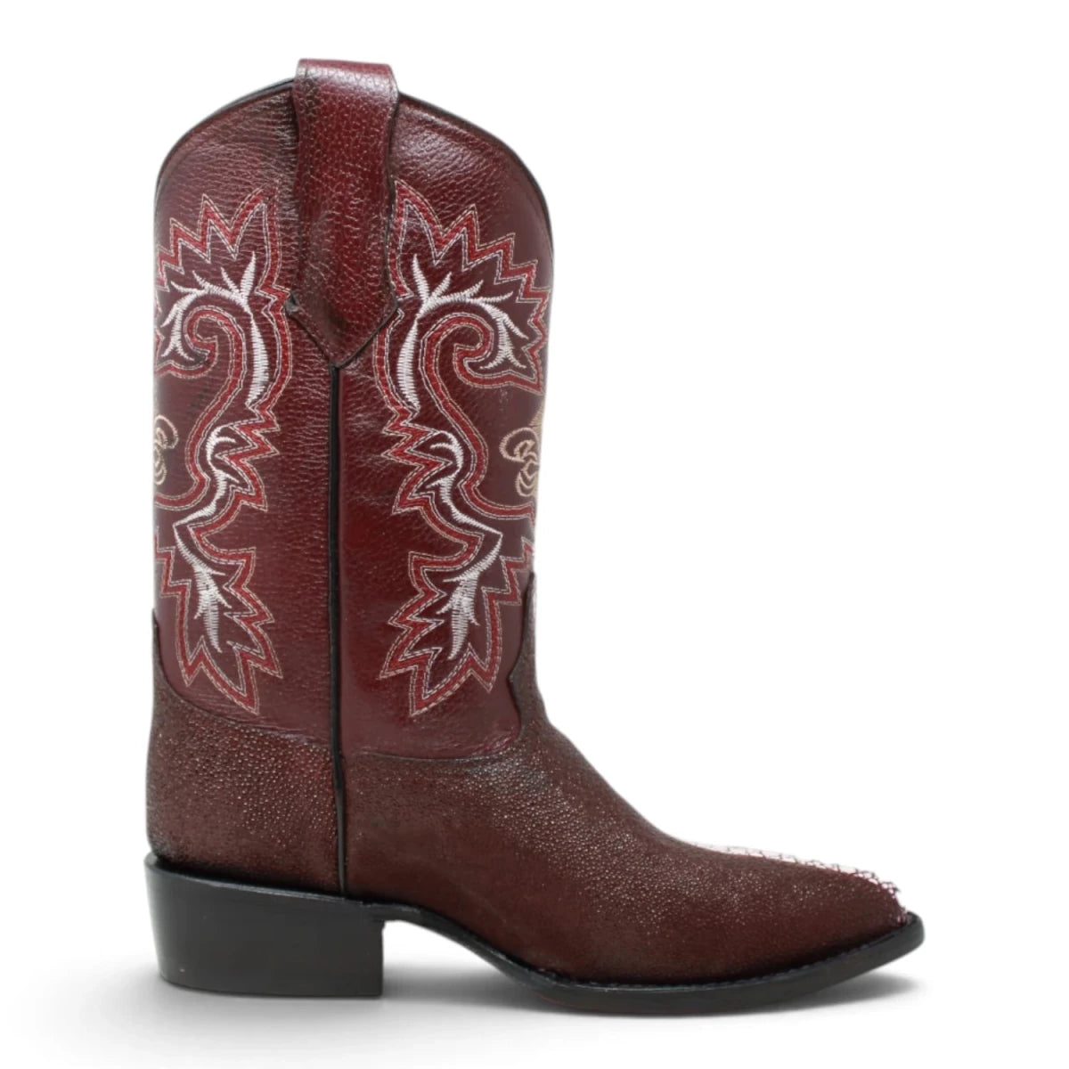 Botas de Mantarraya Grabada Perla Completa Horma Puntal Color Vino - La Carreta - La Carreta