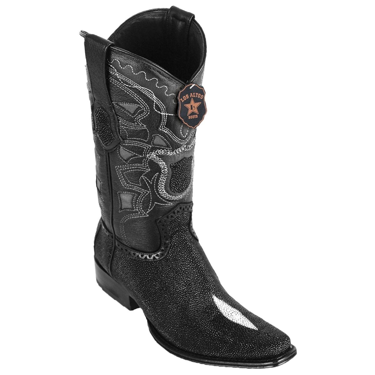 Bota Vaquera para Hombre de Piel Grabado Tipo Mantarraya con Perla Sencilla y Punta Cuadrada Color Negro – Hooch Boots H52R9505 main image 0