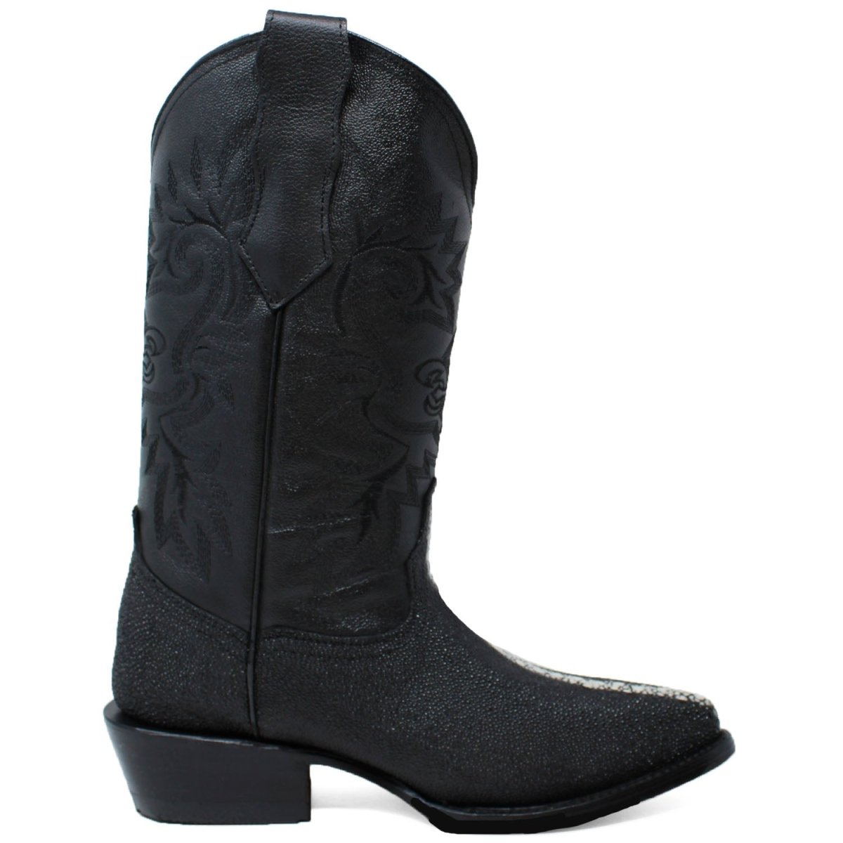 Botas de Mantarraya Perla Completa Grabada Horma Puntal Color Negro LC-099NEG - Rodeo Imports