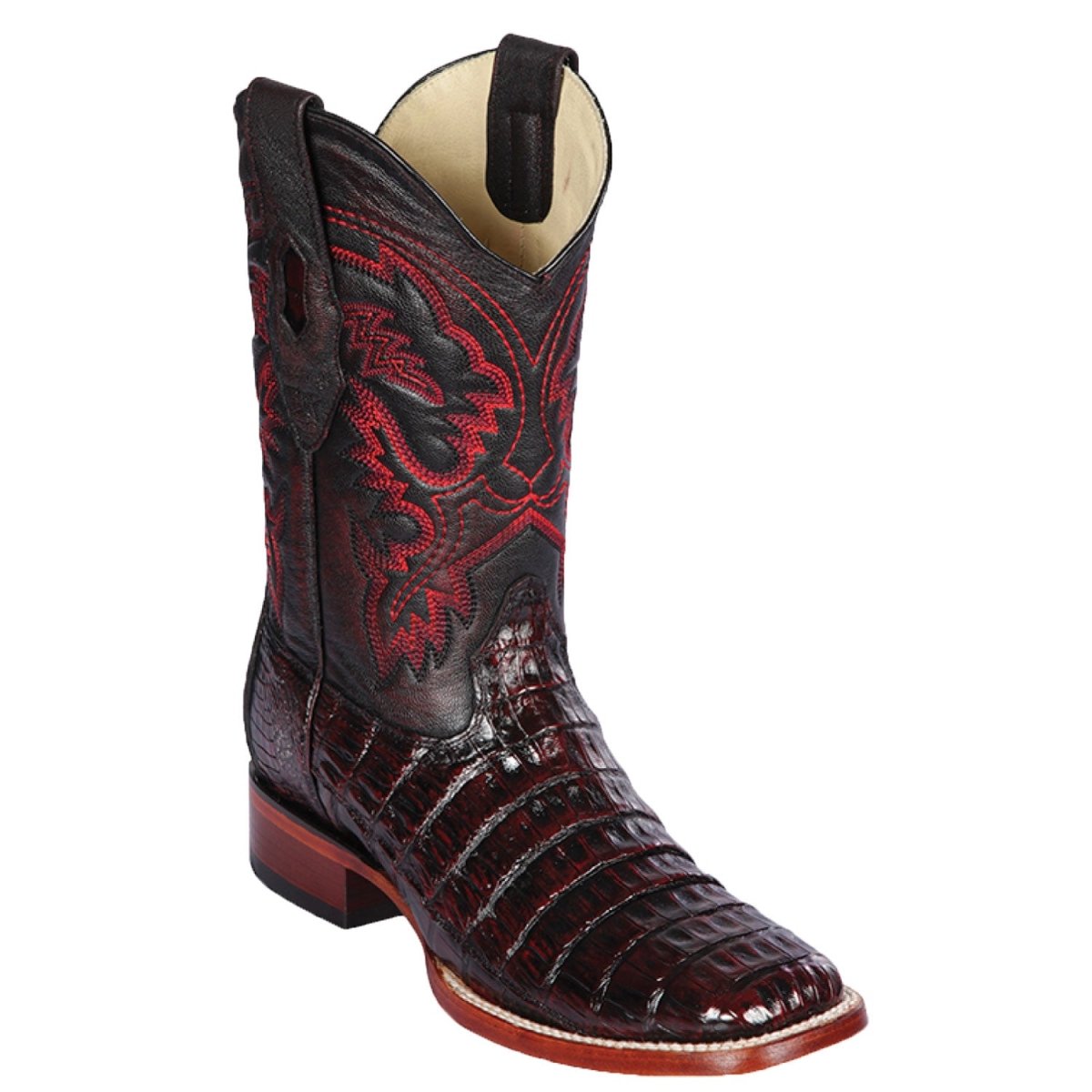 Botas Cortas de Caiman y Piel Original Punta Europea Color Negro Rojizo - Los Altos Boots main image 0