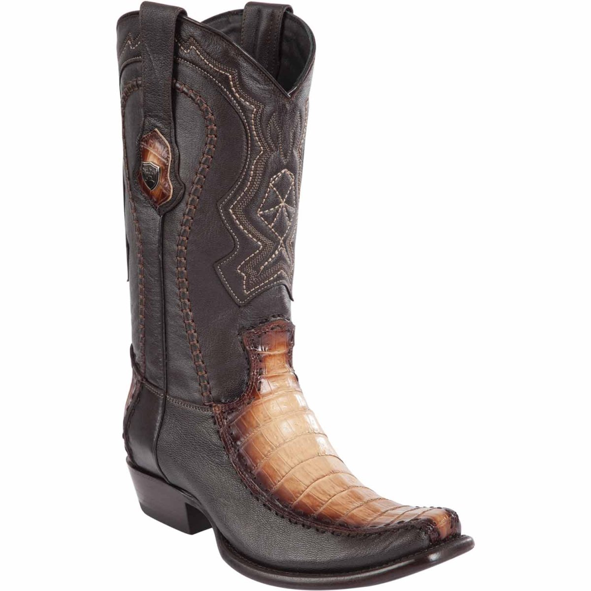 Botas de Panza de Caiman y Venado Original Punta Dubai Cuadrada Color Arena Difuminado - Wild West Boots - Wild West Boots