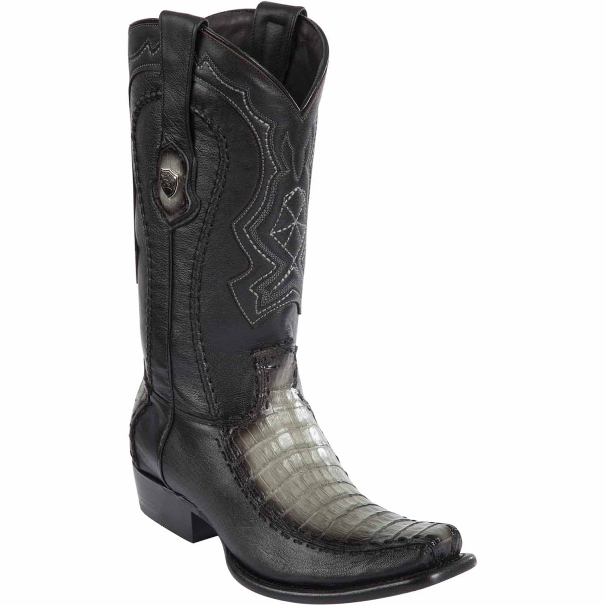 Botas de Panza de Caiman y Venado Original Punta Dubai Cuadrada Color Gris Difuminado - Wild West Boots - Wild West Boots