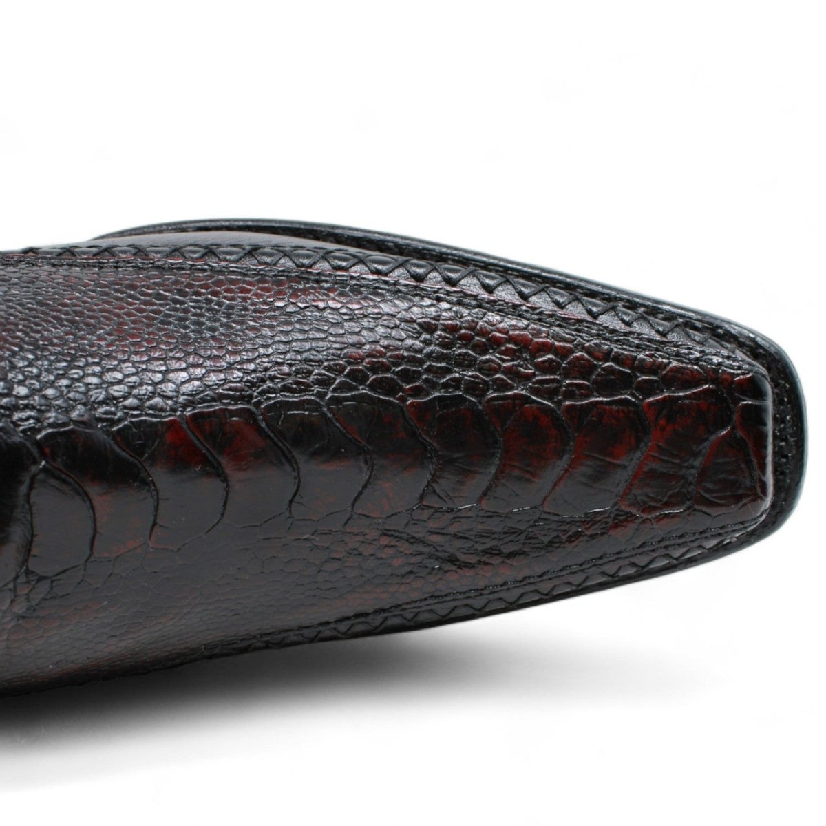 Western Genuine Ostrich Leg European Toe Boots Black Cherry Color - Wild West Boots - Toe View