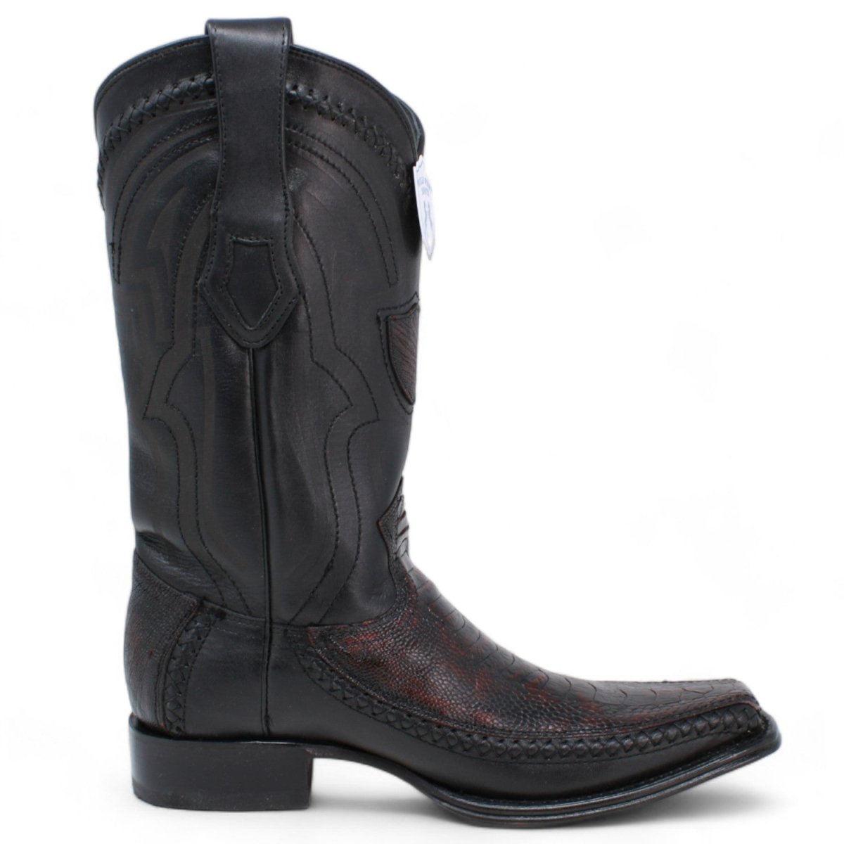 Western Genuine Ostrich Leg European Toe Boots Black Cherry Color - Wild West Boots - Right Side View