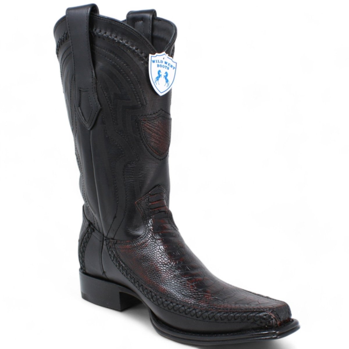 Western Genuine Ostrich Leg European Toe Boots Black Cherry Color - Wild West Boots - Side View