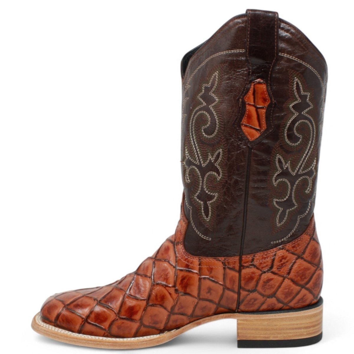 Botas de Pescado Pirarucu Grabado en Horma Rodeo Cuadrada WD - 293 - White Diamonds Boots