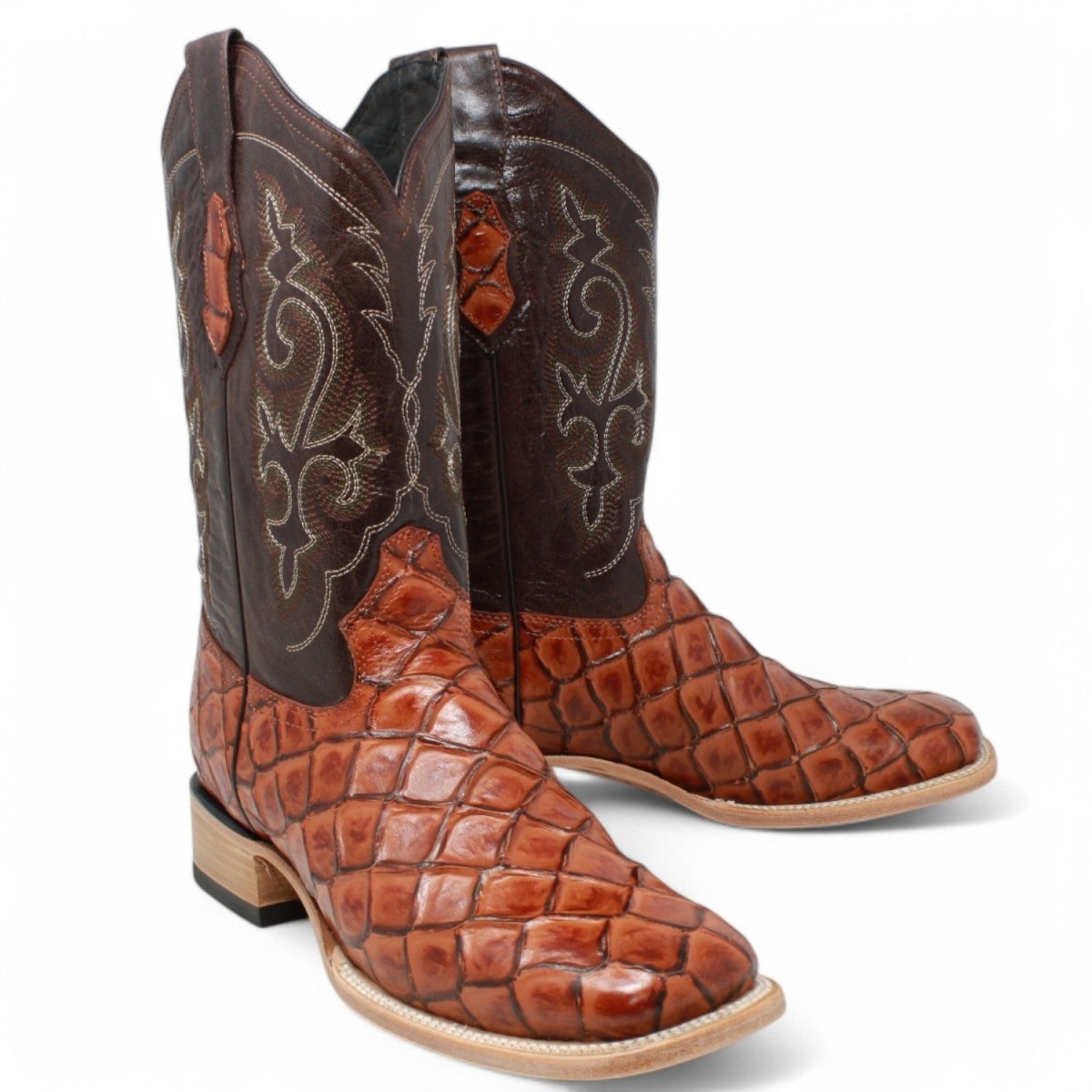 Botas de Pescado Pirarucu Grabado en Horma Rodeo Cuadrada WD - 293 - White Diamonds Boots