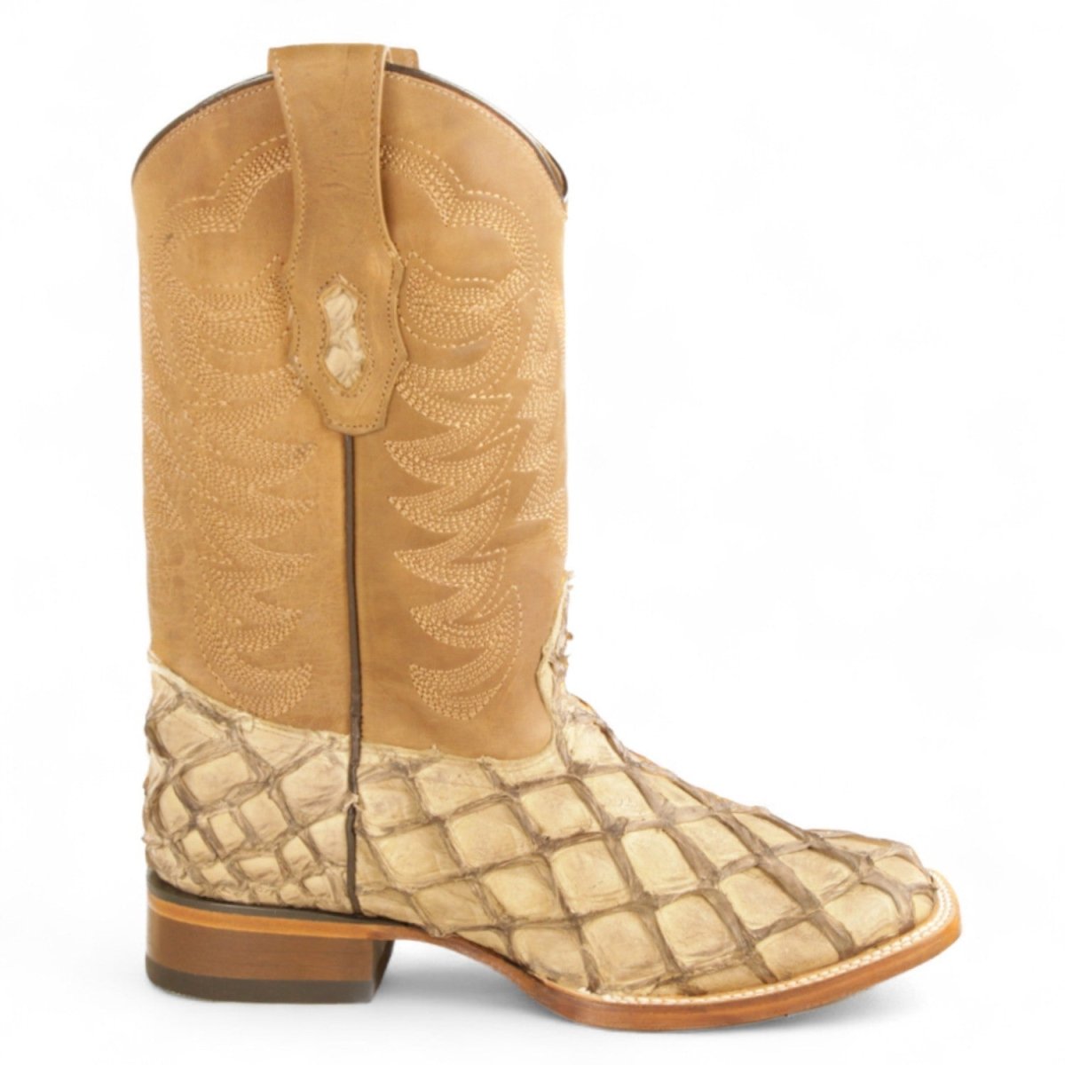 Botas de Pescado Pirarucu Original Punta Rodeo Cuadrada Ancha Color Arena - Los Altos Boots - Los Altos Boots