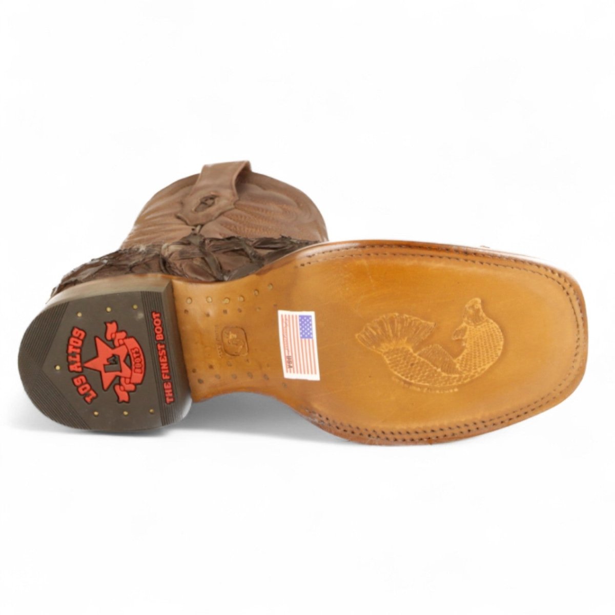 Botas de Pescado Pirarucu Original Punta Rodeo Cuadrada Ancha Color Cafe - Los Altos Boots - Los Altos Boots