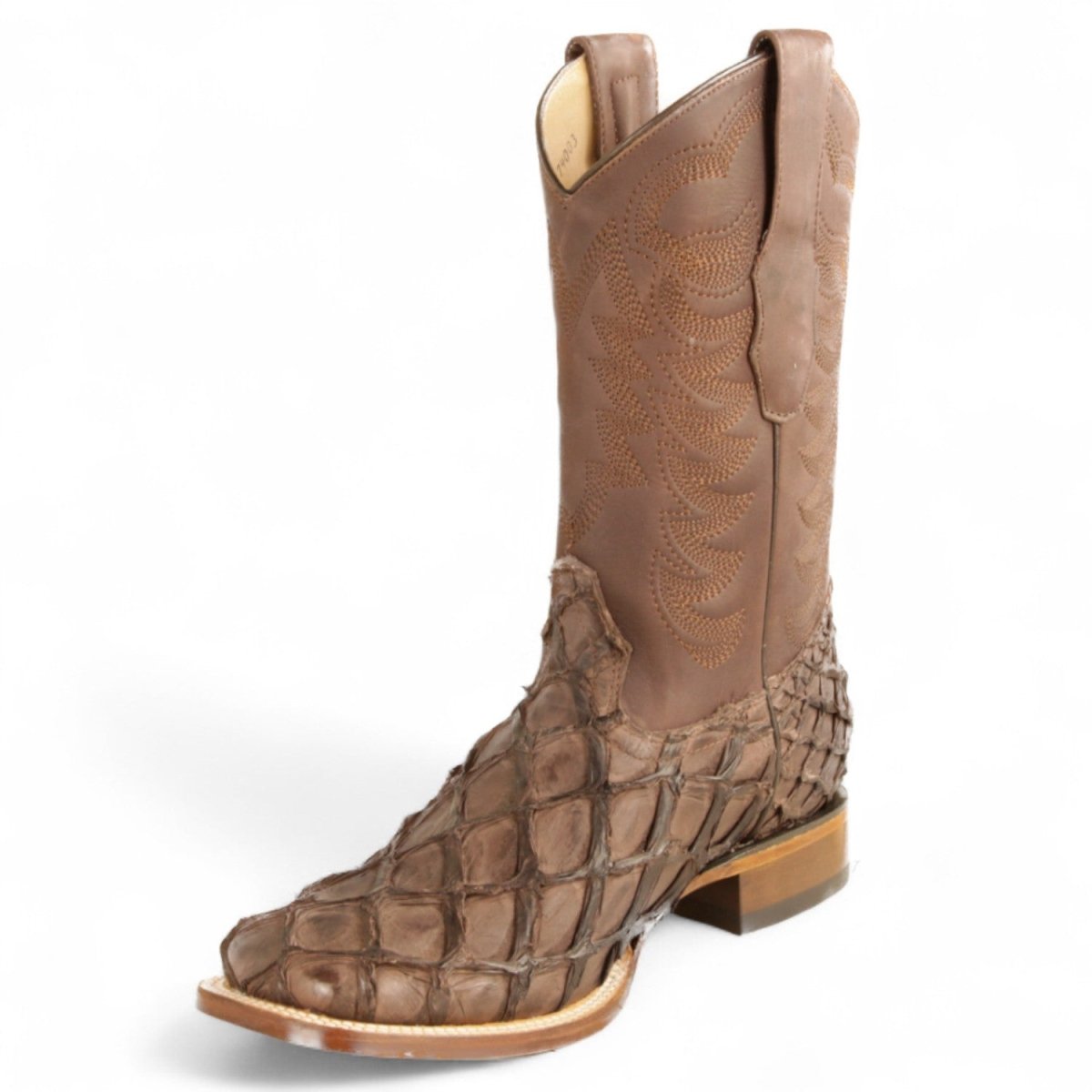 Botas de Pescado Pirarucu Original Punta Rodeo Cuadrada Ancha Color Cafe - Los Altos Boots - Los Altos Boots