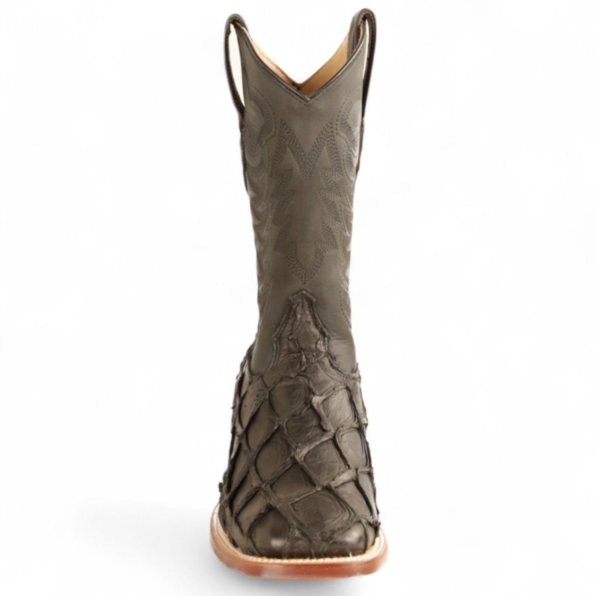 Botas de Pescado Pirarucu Original Punta Rodeo Cuadrada Ancha Color Negro - Los Altos Boots - Los Altos Boots