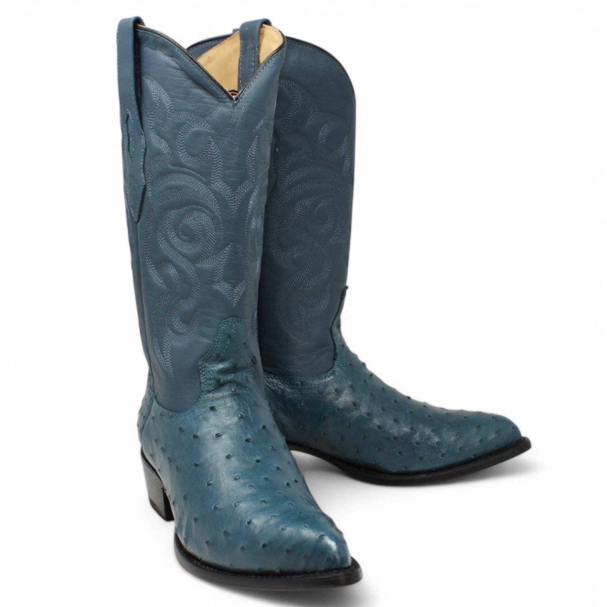 Botas de Piel de Avestruz Original Horma Puntal Color Azul Jean - Los Altos Boots - Los Altos Boots