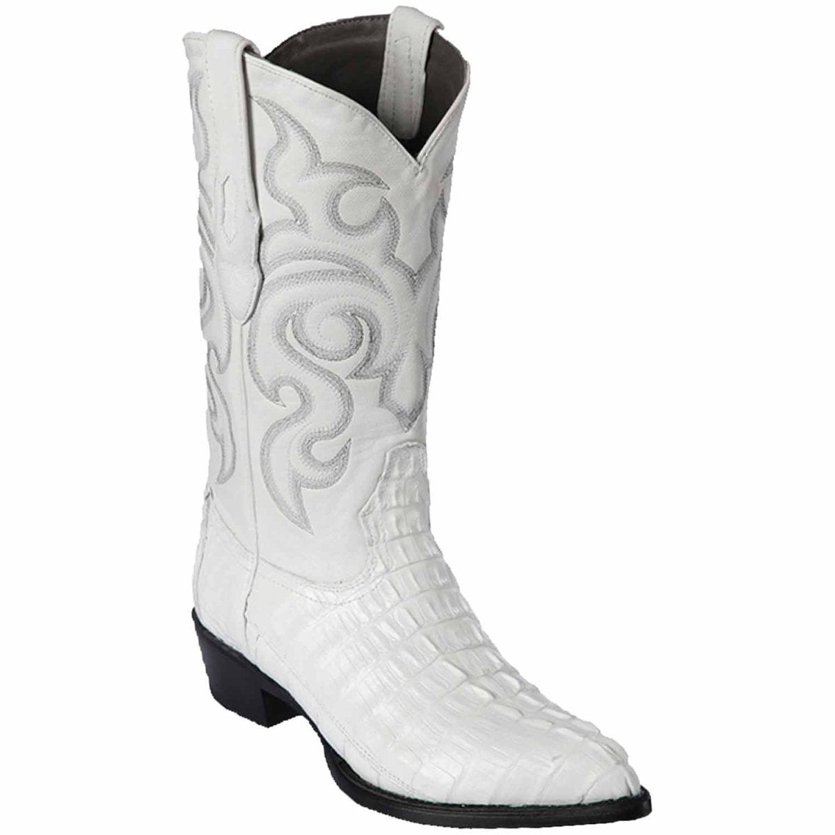 Western Genuine Caiman Tail Boots J Toe White Color - Los Altos Boots side view
