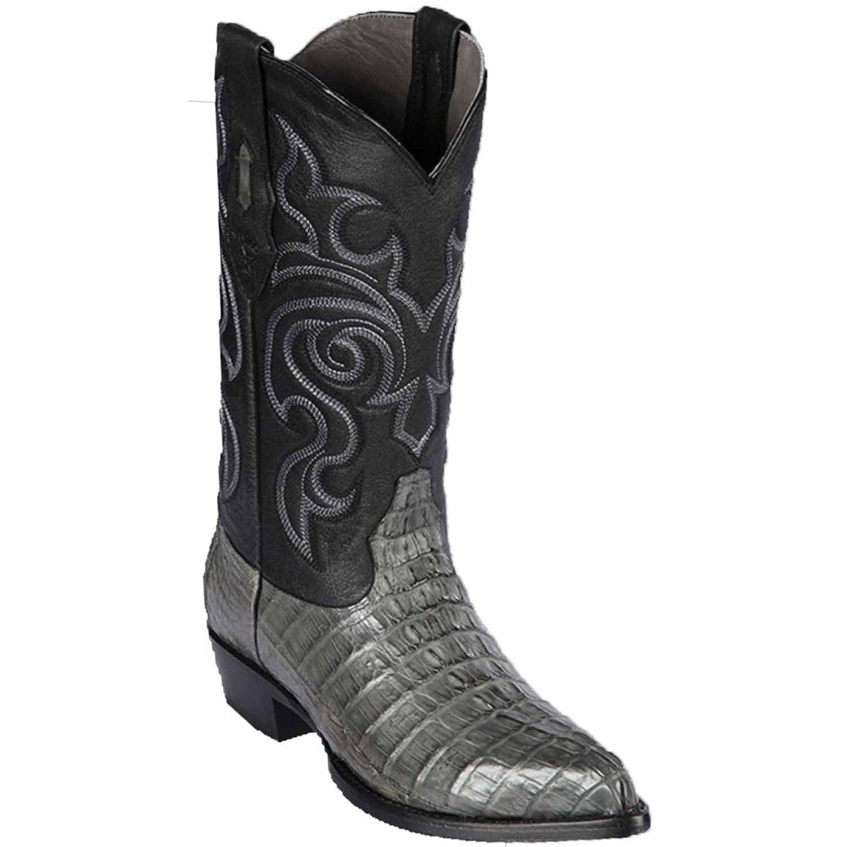Western Genuine Caiman Tail Boots J Toe Gray Color - Los Altos Boots side view