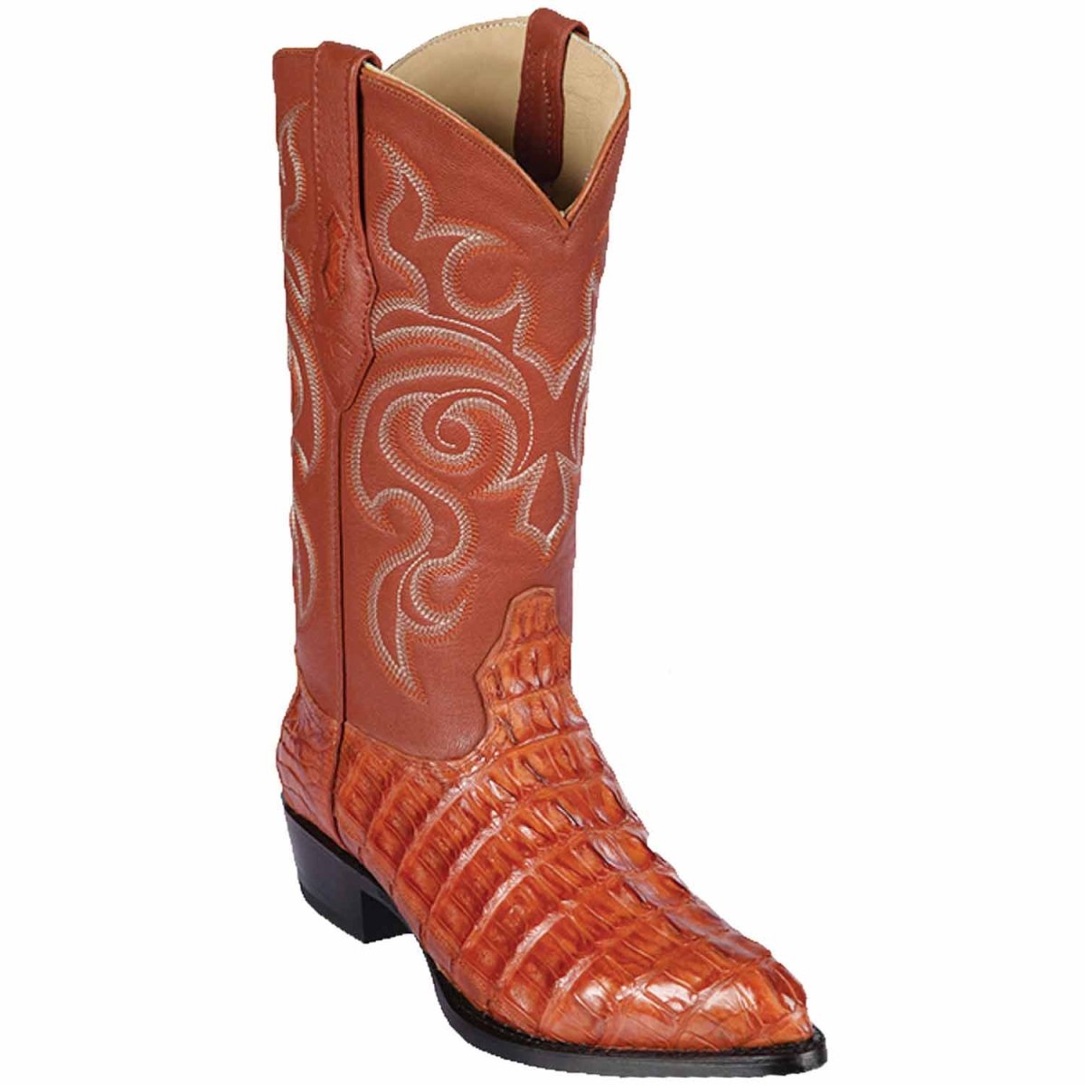 Western Genuine Caiman Tail Boots J Toe Cognac Color - Los Altos Boots side view