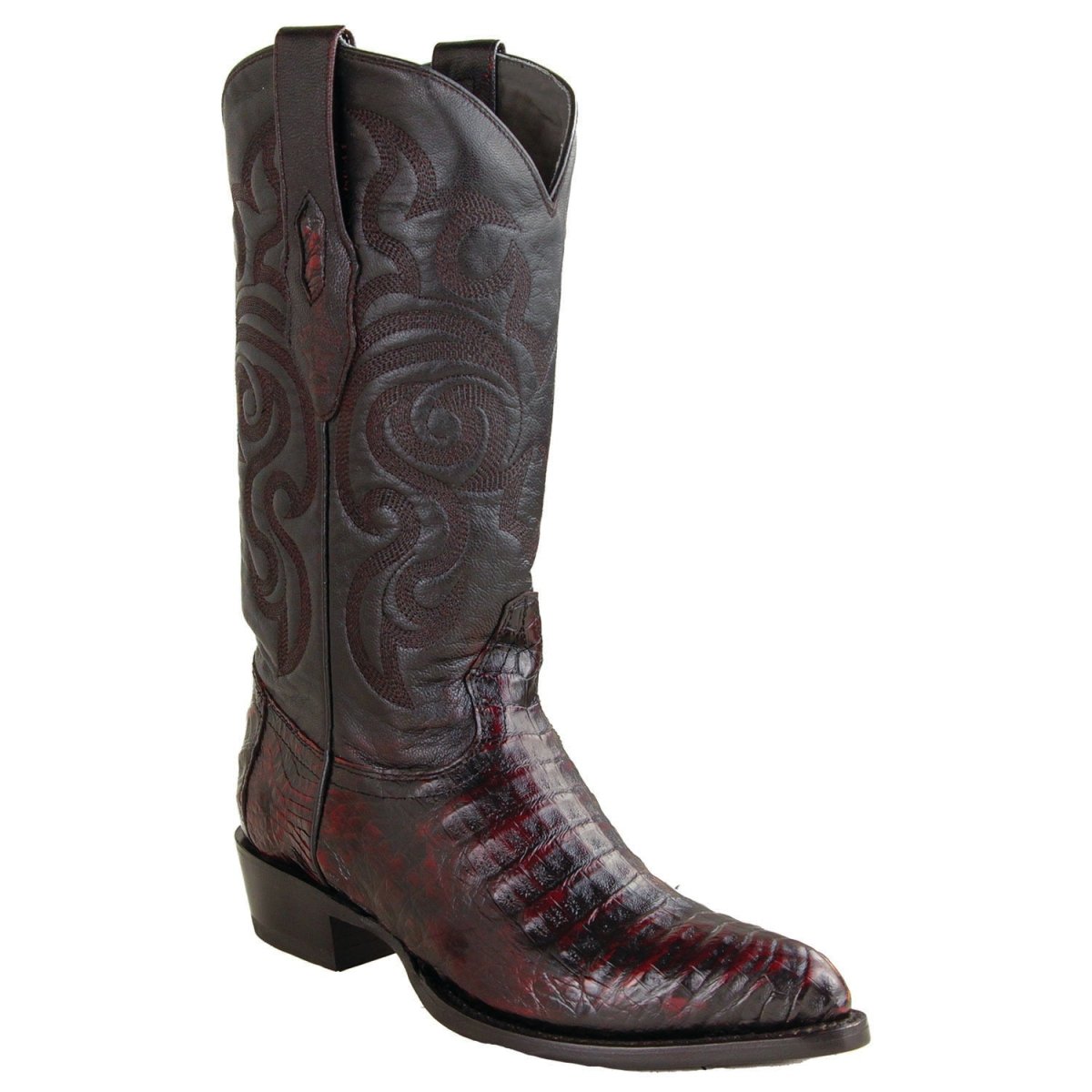 Botas Cortas de Caiman y Piel Original Punta Europea Color Negro Rojizo - Los Altos Boots main image 1