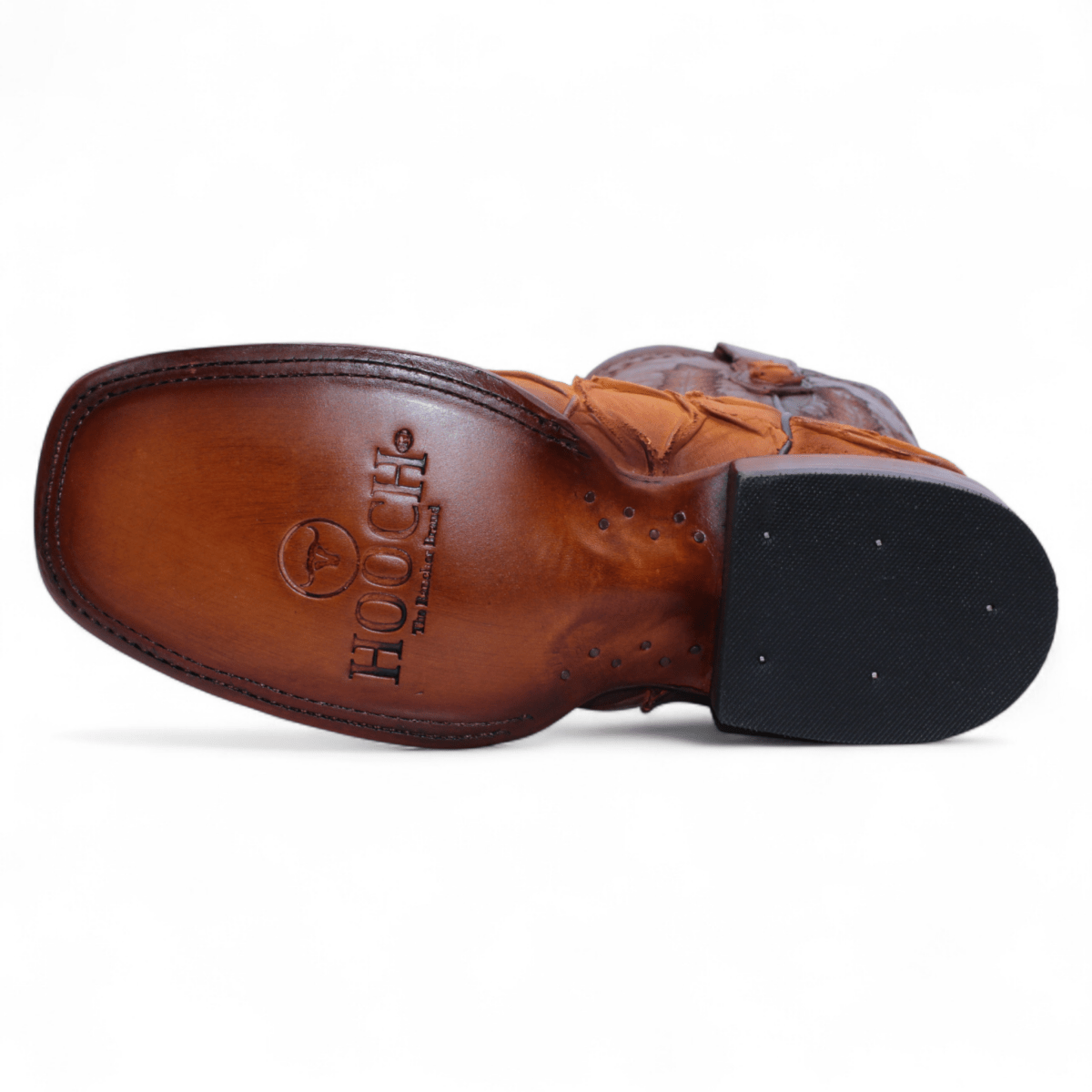 Botas de Piel Grabado Pez Pirarucu Punta Cuadrada Color Miel - Hooch Boots - Hooch