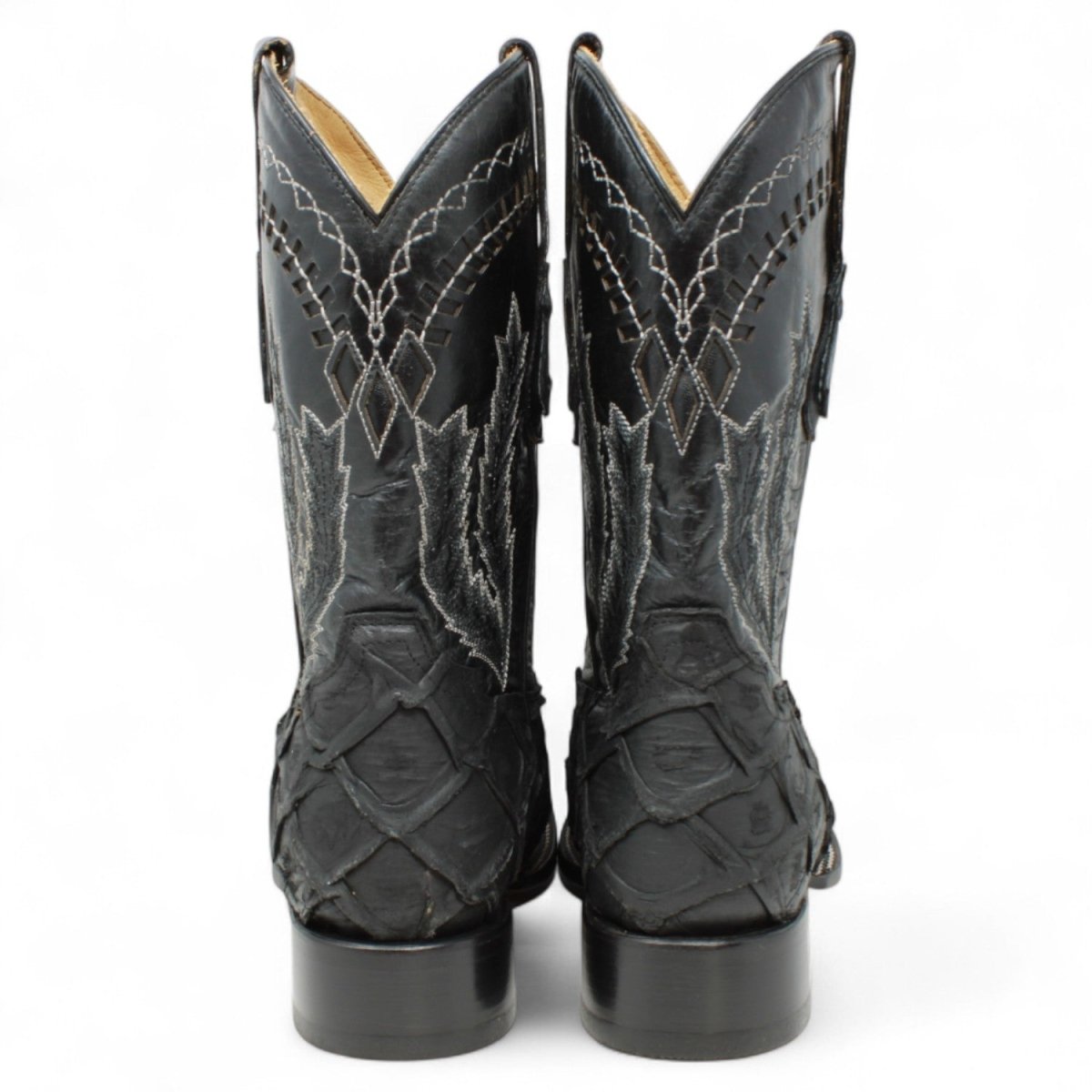 Botas de Piel Grabado Pez Pirarucu Punta Cuadrada Color Negro - Hooch Boots - Hooch