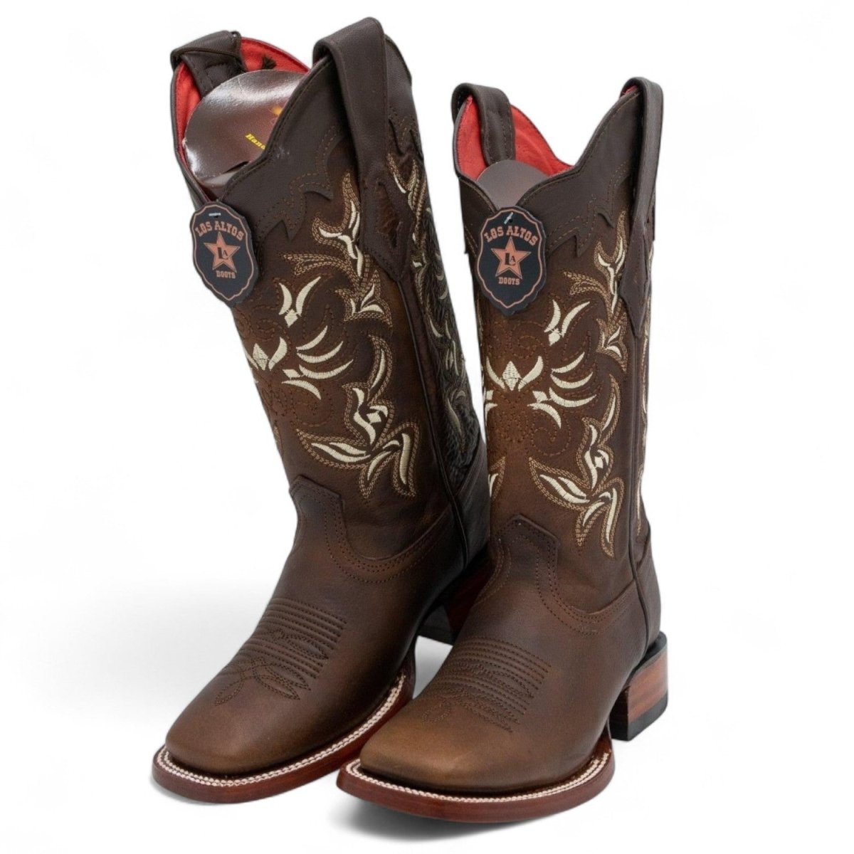 Botas de Piel Original en Punta Amplia Cuadrada para Dama Color Nuez - Los Altos Boots - Los Altos Boots