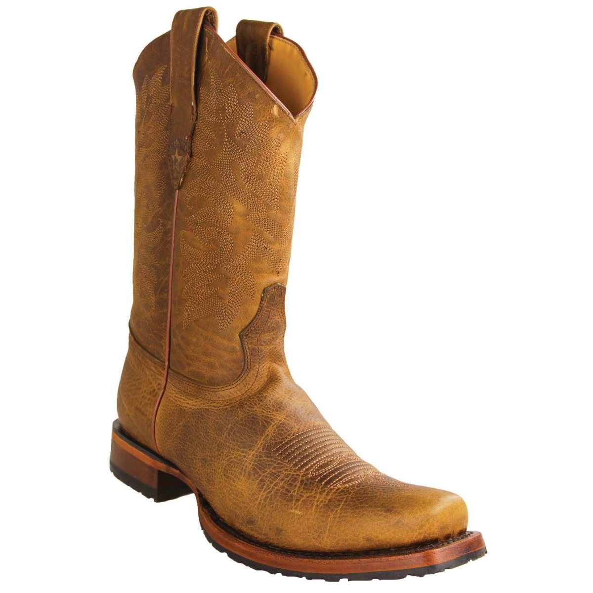 Botas de Piel Original Punta 7 Cuadrada con Medallon Color Miel - Los Altos Boots - Los Altos Boots