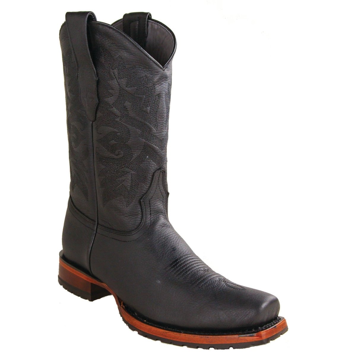 Botas de Piel Original Punta 7 Cuadrada con Medallon Color Negro - Los Altos Boots - Los Altos Boots