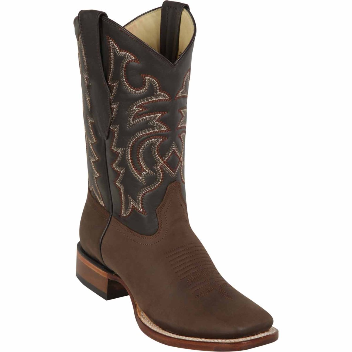 Botas de Piel Original Punta Cuadrada Ancha Color Cafe - Los Altos Boots