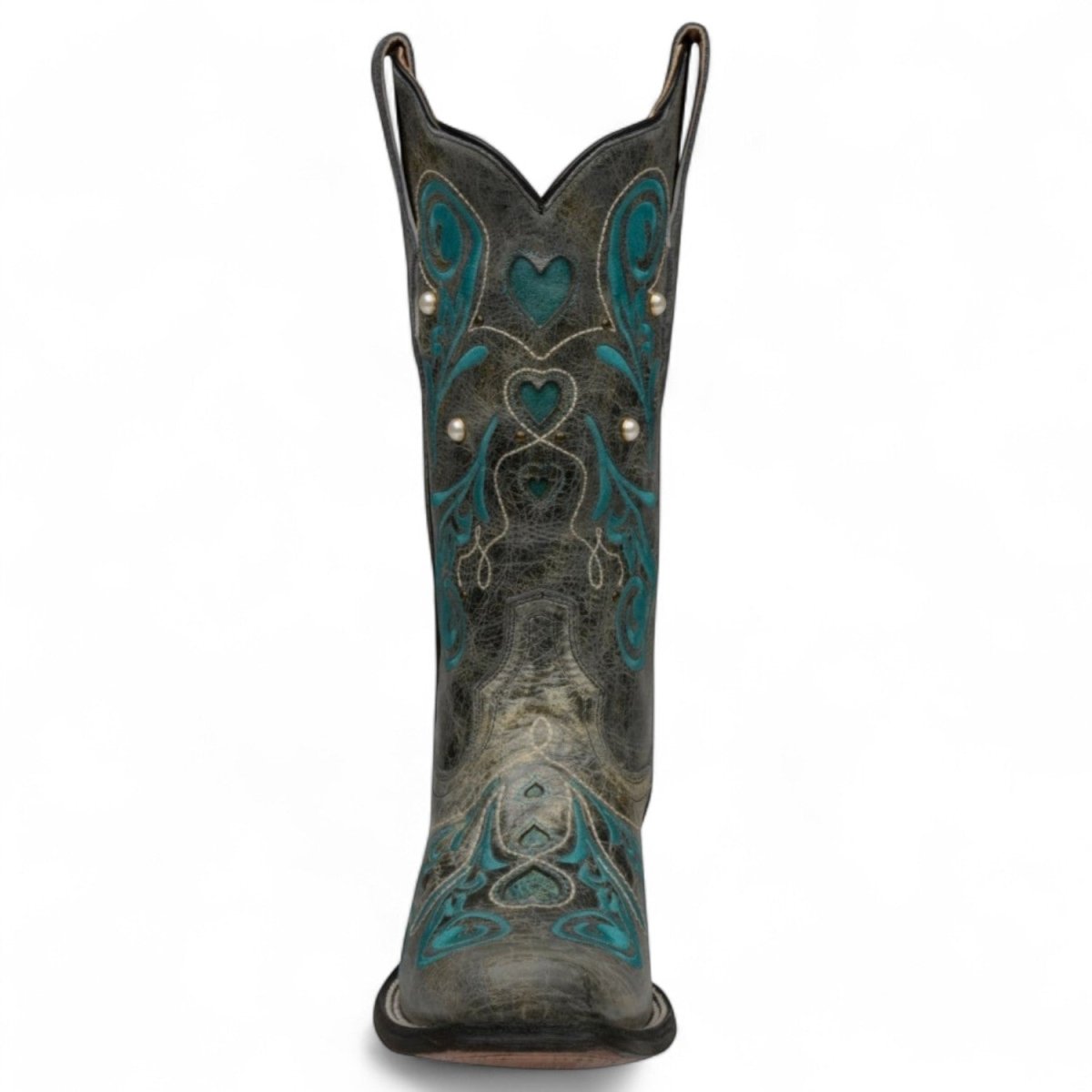 Botas de Piel Original Punta Cuadrada Color Gris y Turquesa - Ive West - Rudel & Co.