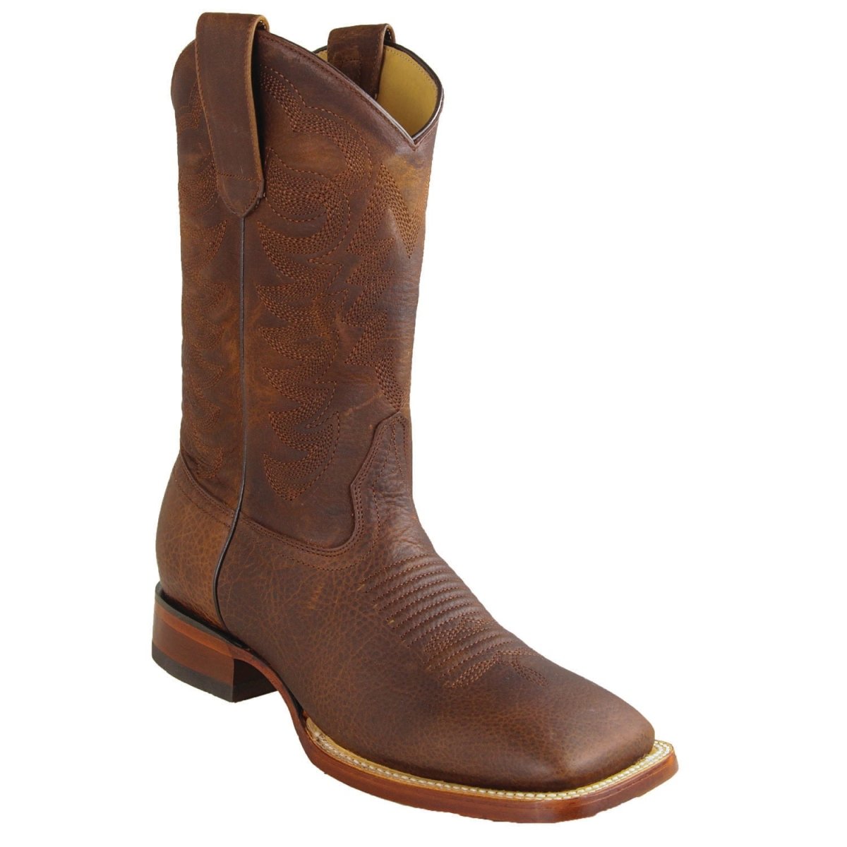 Botas de Piel Original Punta Rodeo Cuadrada Ancha Texas Color Nuez - Los Altos Boots - Los Altos Boots