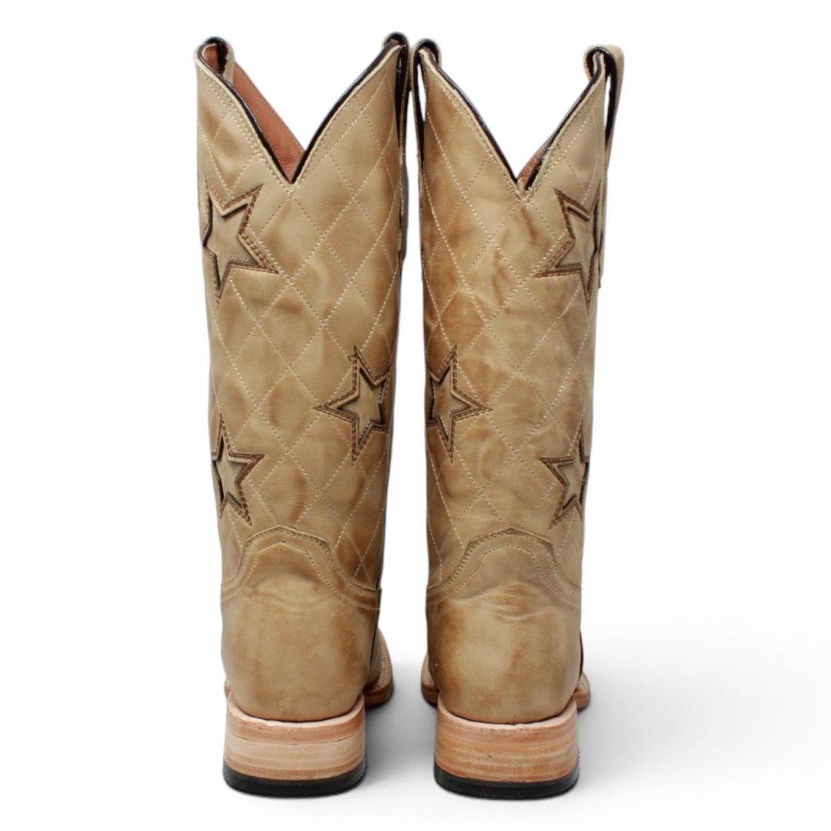 Botas de Piel Pulida con Diseño Tri-Star Punta Cuadrada Para Dama Color Arena - Tanner Mark Boots - Tanner Mark Boots