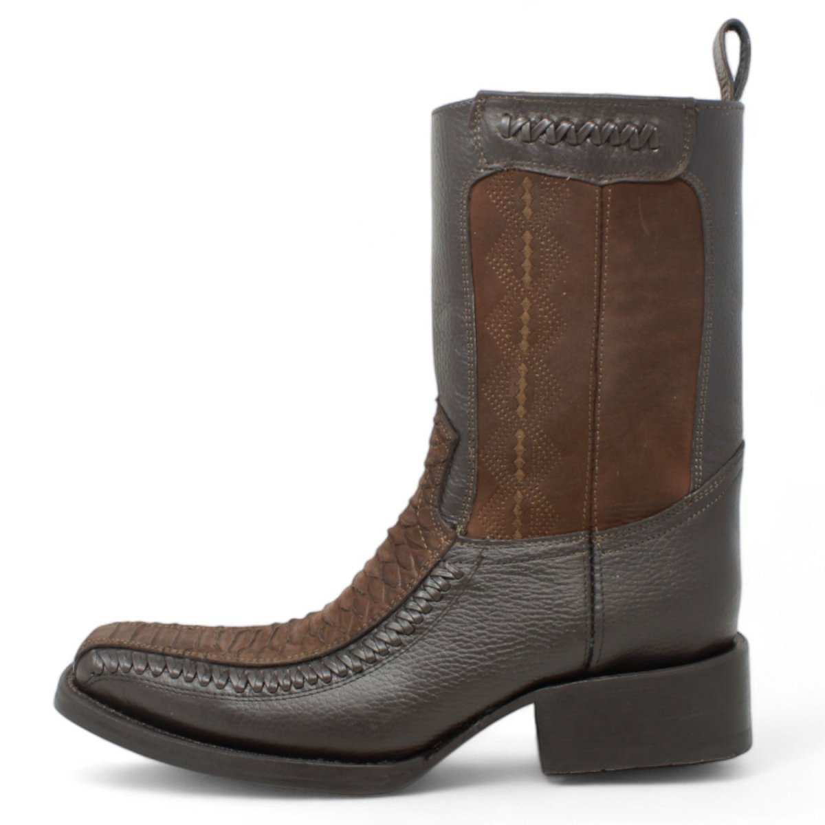 Botas de Piel Punta Cuadrada Piton Nobuck Color Cafe con Cierre - LC260 - La Carreta