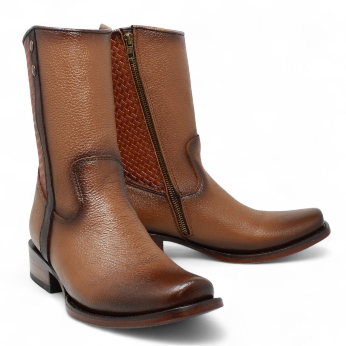 Botas de Piel Punta Dubai Cuadrada Para Hombre Color Camel con Cierre