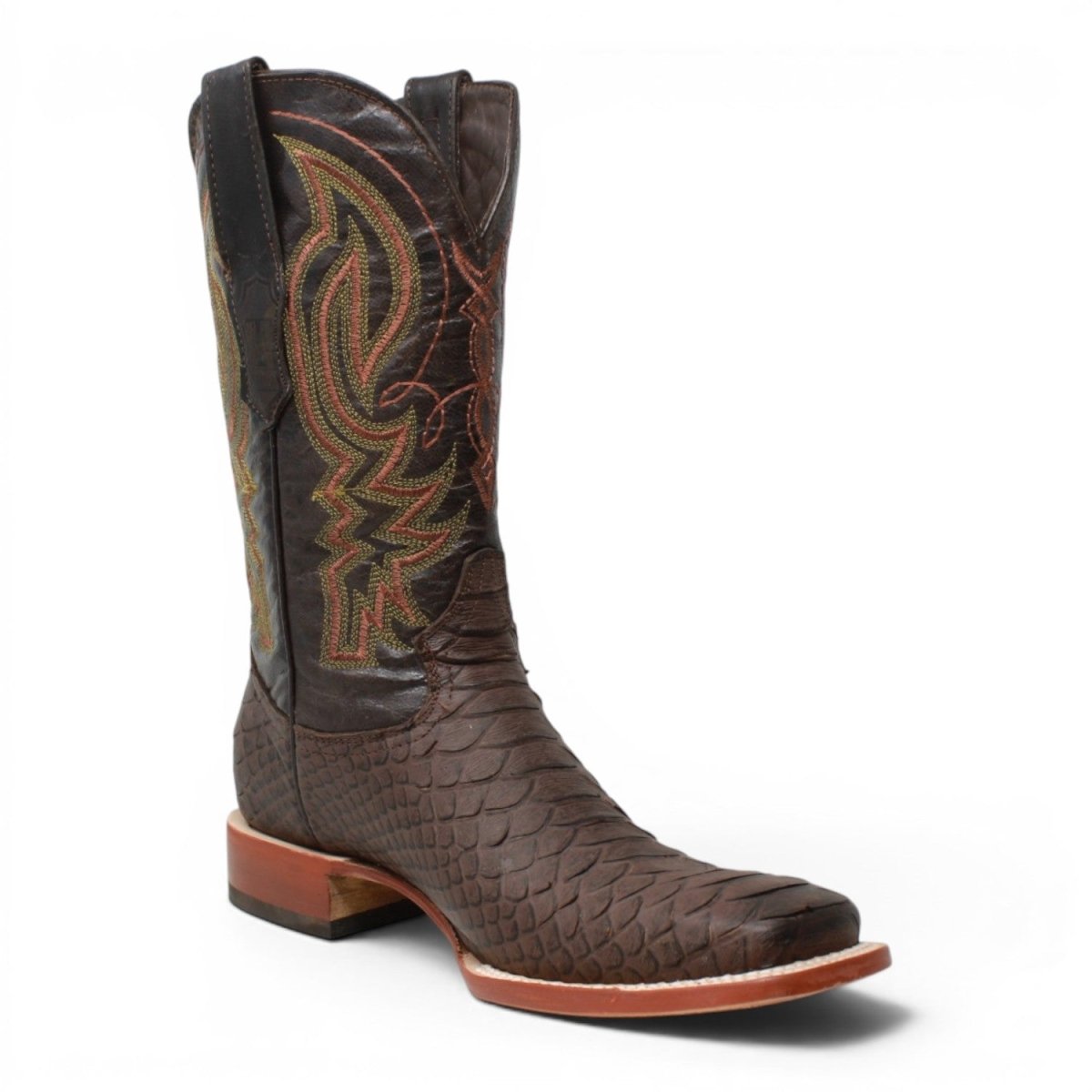 Botas de Piton Grabado Punta Cuadrada Color Cafe Matte - Tanner Mark Boots - Tanner Mark Boots