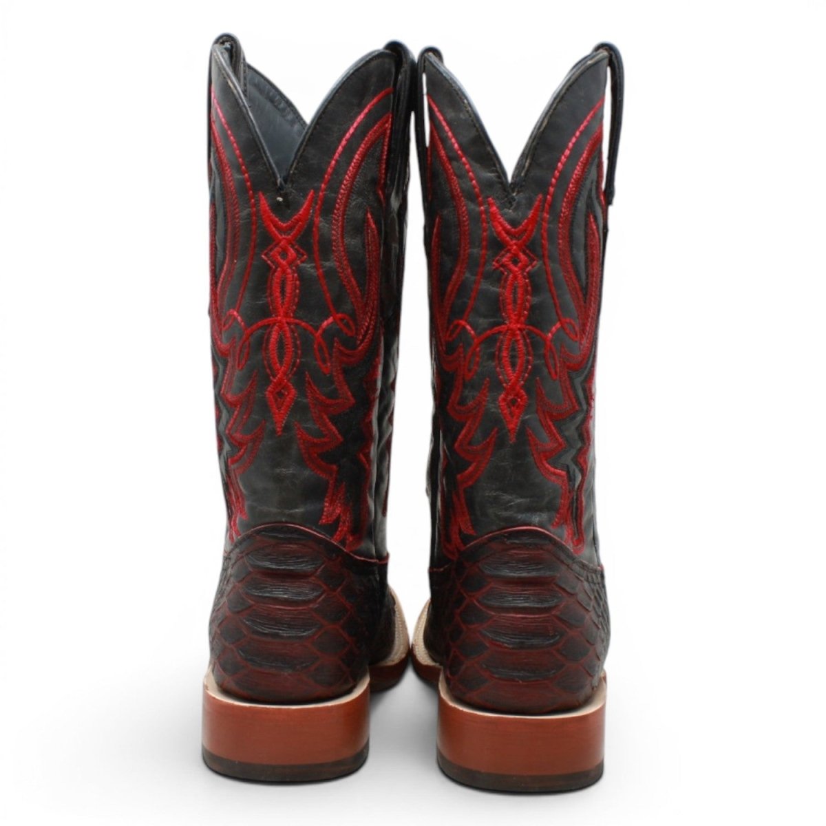 Botas de Piton Grabado Punta Cuadrada Color Negro y Rojo - Tanner Mark Boots - Tanner Mark Boots