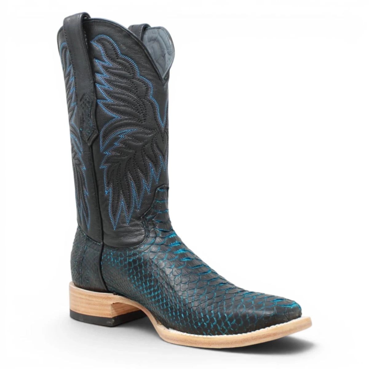 Botas de Piton Original Punta Cuadrada Color Azul con Negro - Tanner Mark Boots - Tanner Mark Boots