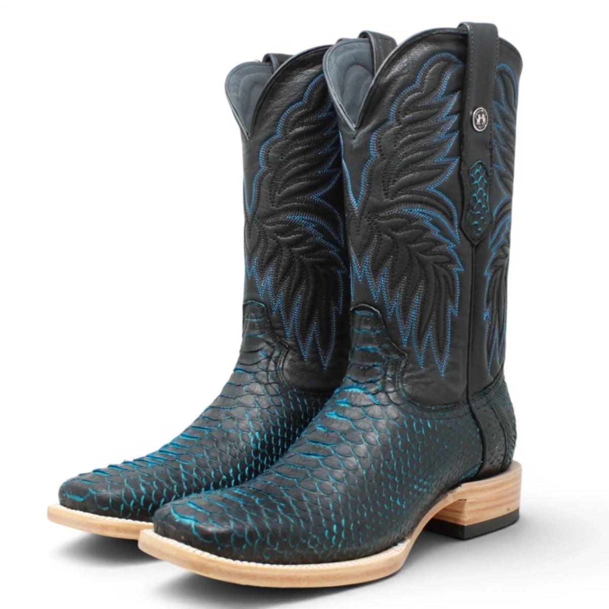 Botas de Piton Original Punta Cuadrada Color Azul con Negro - Tanner Mark Boots - Tanner Mark Boots