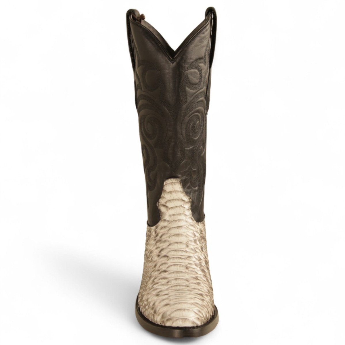 Western Genuine Python Round Toe Boots - Nubuck Natural Color - Los Altos Boots - Front View