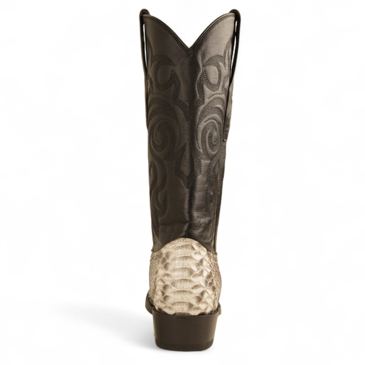 Western Genuine Python Round Toe Boots - Nubuck Natural Color - Los Altos Boots - Back View