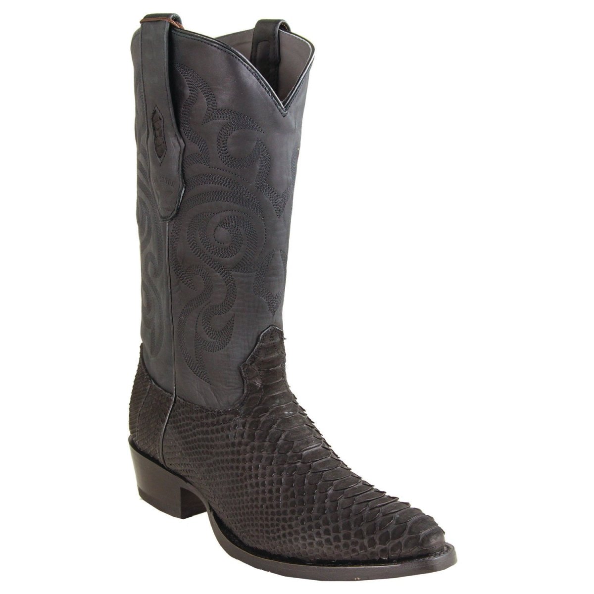Western Genuine Python Round Toe Boots Black Color - Los Altos Boots - Side View