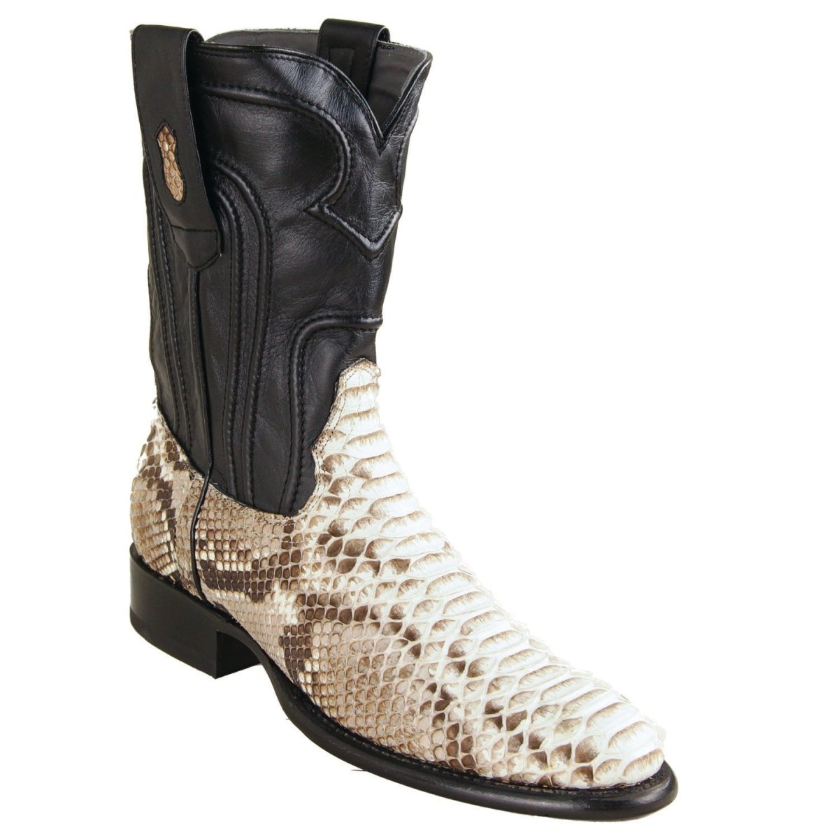 Wester Genuine Python Roper Toe SHort Boots Nubuck Natural COlor - Los Altos Boots - Side View