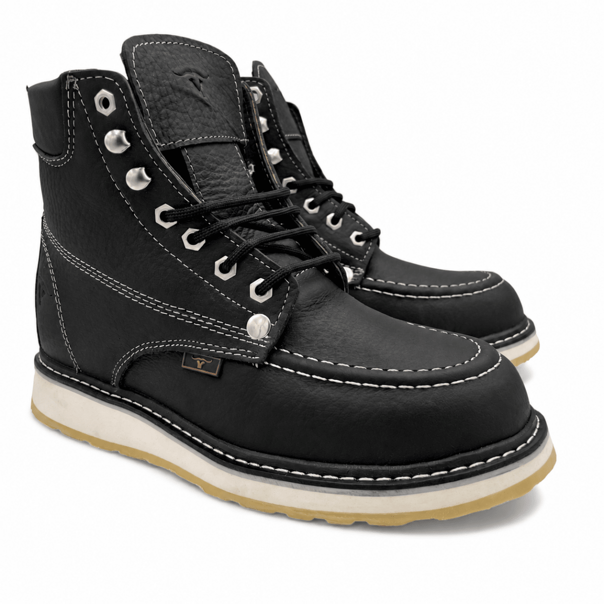 Botas de Trabajo de Piel Original Round Toe Color Negro – Hooch Boots - Hooch