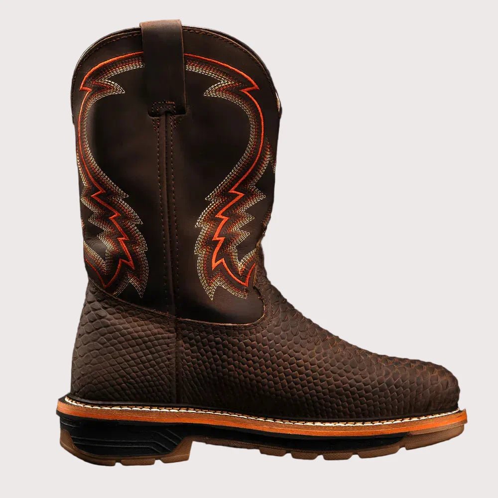 Botas de Trabajo Venom 11" Piton Grabado Horma Cuadrada Punta Suave Color Cafe - King Welt - King Welt