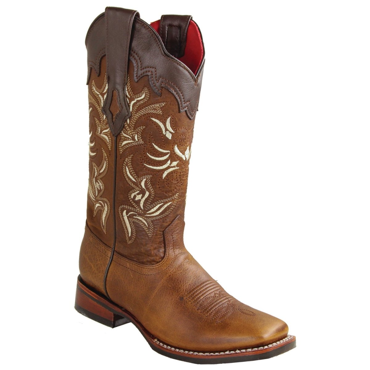 Botas Rodeo de Piel Original Punta Amplia Cuadrada para Dama Color Nuez - Los Altos Boots - Los Altos Boots