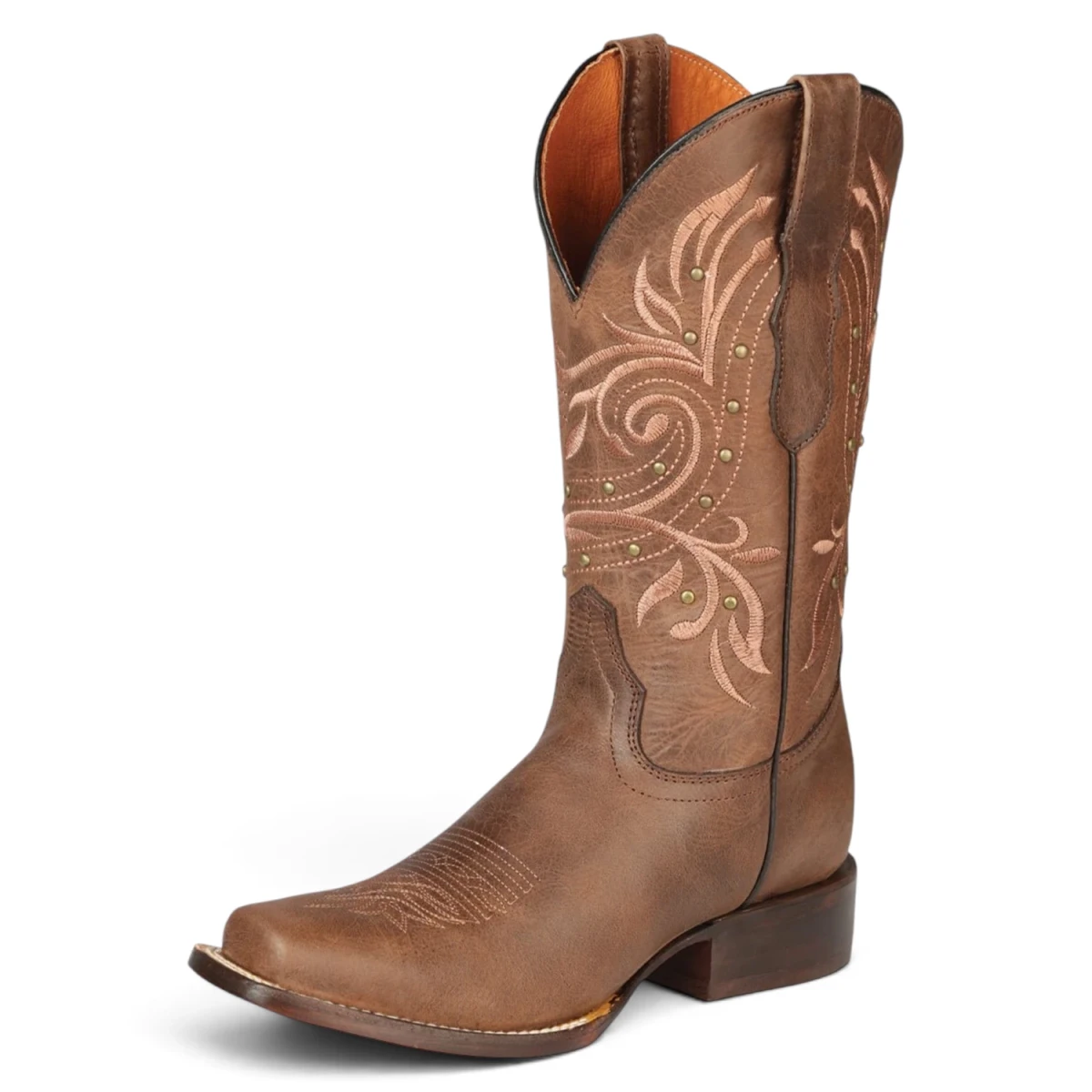 Botas Rodeo de Piel Original Punta Cuadrada Para Dama Color Cafe Alazan - El General - Diana Zapateria Inc