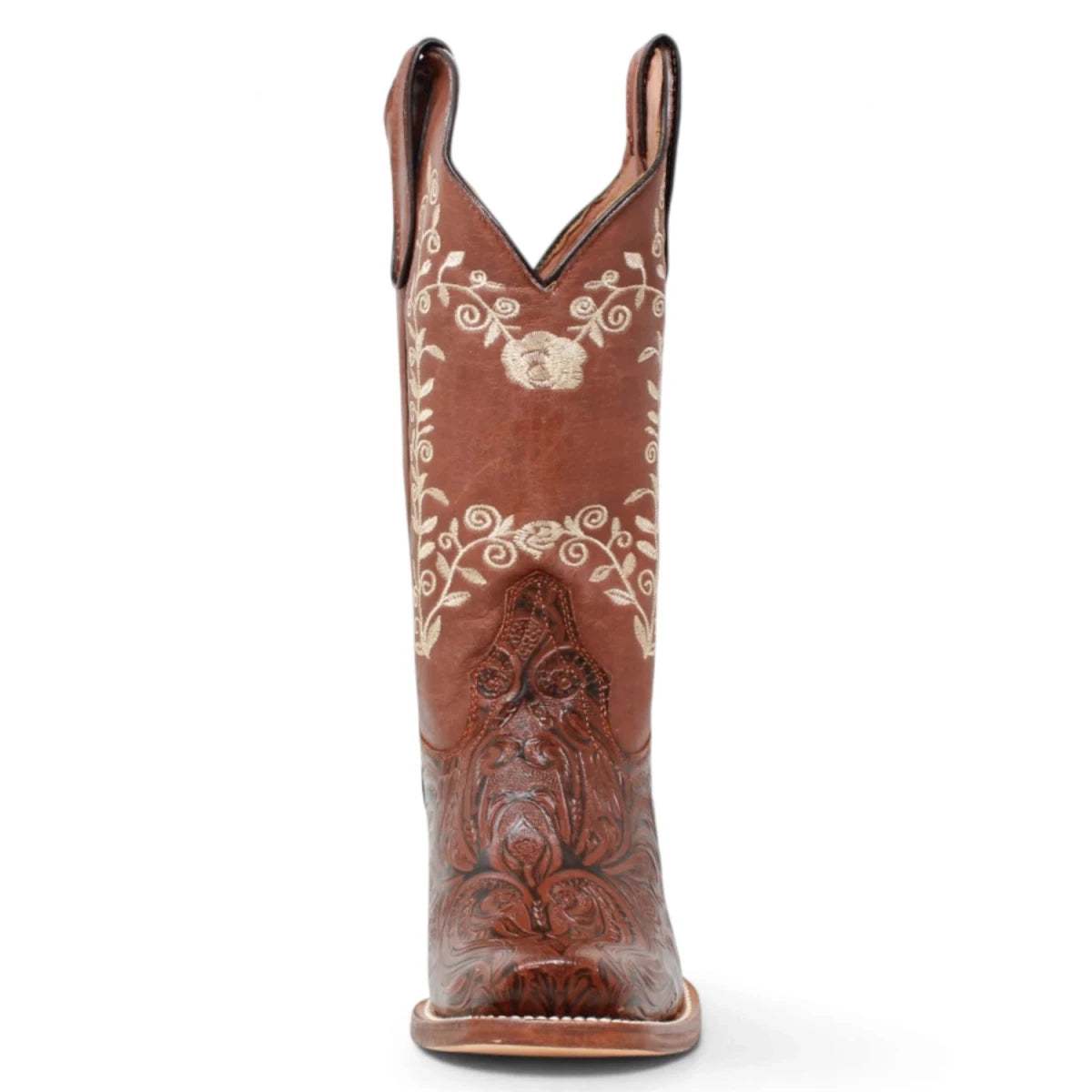 Botas Vaqueras para Dama de Pantorrilla Ancha – Cognac con Bordado Floral TML205084AF - Tanner Mark Boots