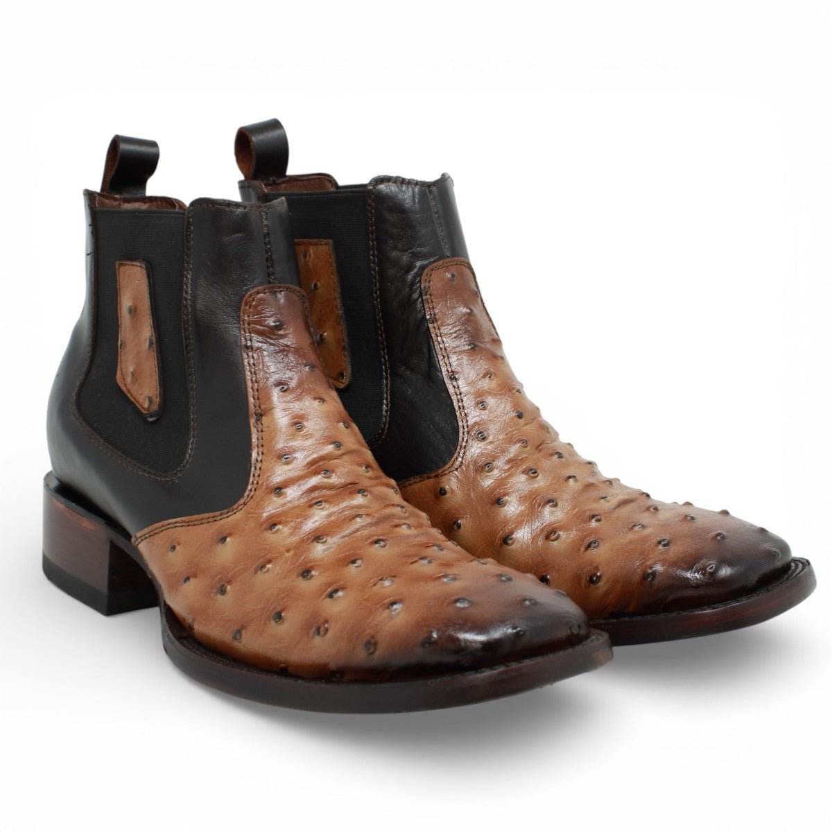 Botin de Avestruz Grabado con Punta Cuadrada - Quincy - Quincy Boots