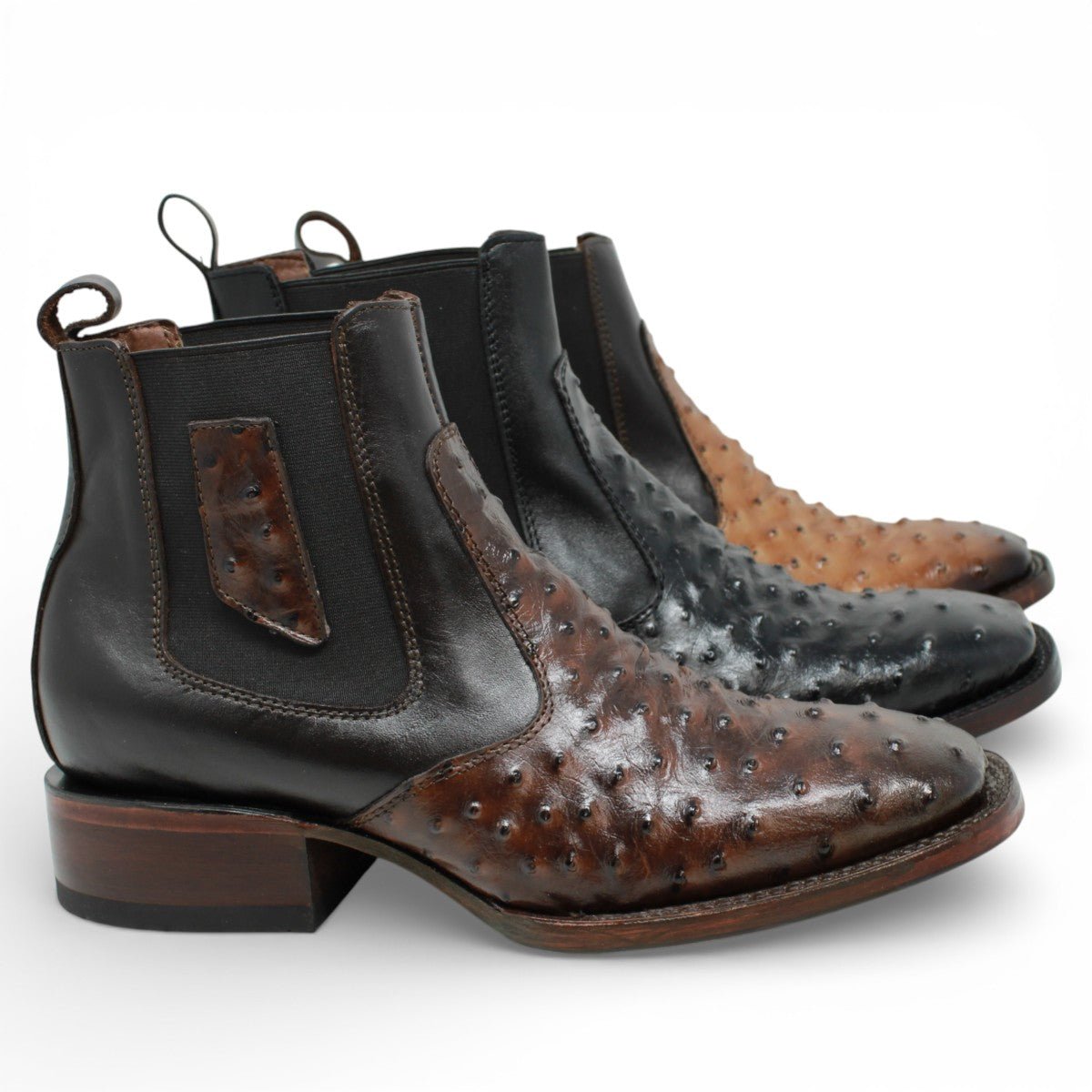 Botin de Avestruz Grabado con Punta Cuadrada - Quincy - Quincy Boots