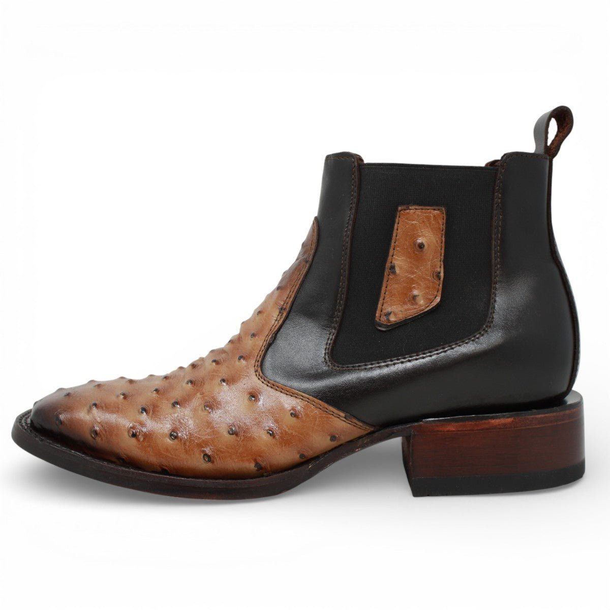 Botin de Avestruz Grabado con Punta Cuadrada - Quincy - Quincy Boots