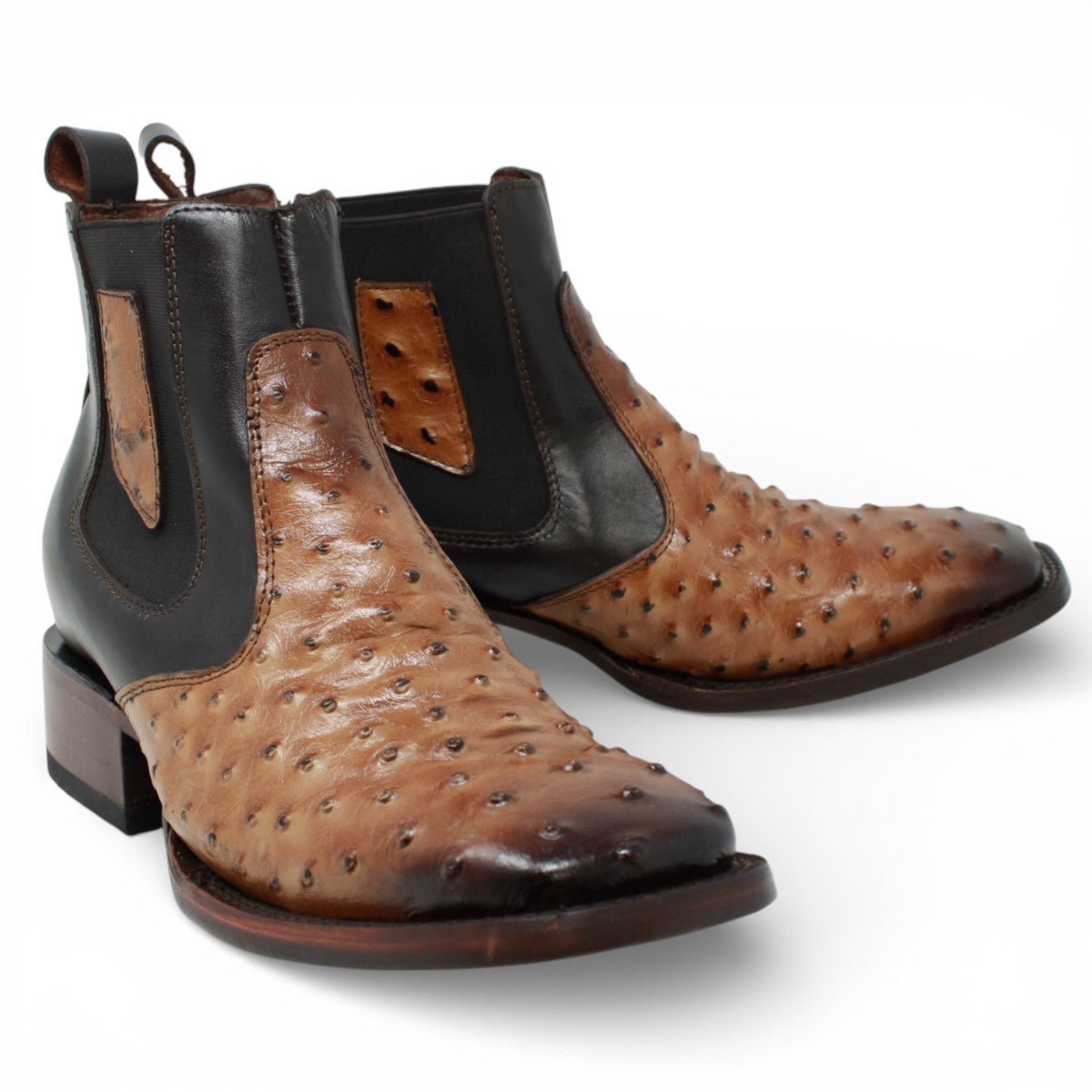 Botin de Avestruz Grabado con Punta Cuadrada - Quincy - Quincy Boots