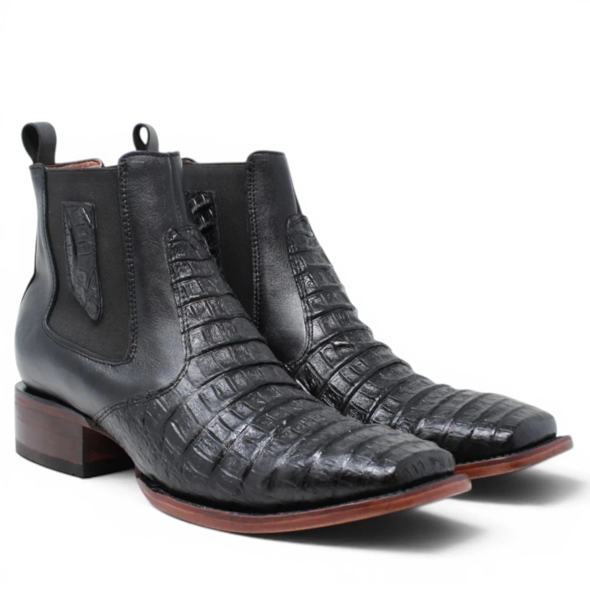 Botin de Cocodrilo Grabado Nuca con Punta Cuadrada Color Negro Q82B8205 - Quincy Boots
